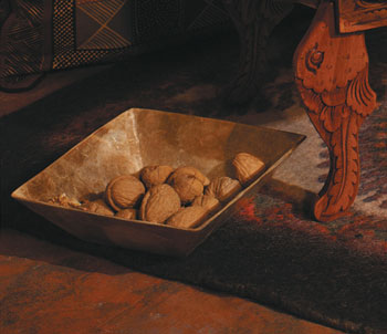 
Holding walnuts is a capiz shell bowl from the Philippines, available from womankind.com.
